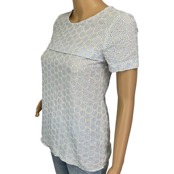 2/$3 J. Crew Seersucker Eyelet Cotton Top Blue Ribbon Tie Crochet Size 00 - Picture 4 of 11